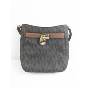 Michael Kors Signature Logo Crossbody Bag Brown Gold Lock